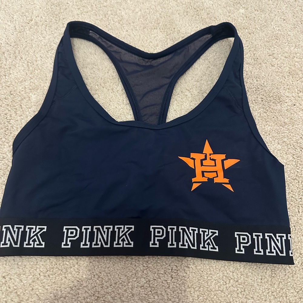 ❤️PINK Victoria's Secret Navy Sports Bra with Houston logo❤️